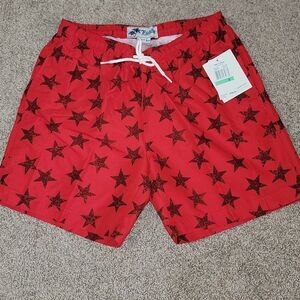 New Trunks Surf & Swim San O Short Lined Swim Trunks Tomato / Black Size S Small